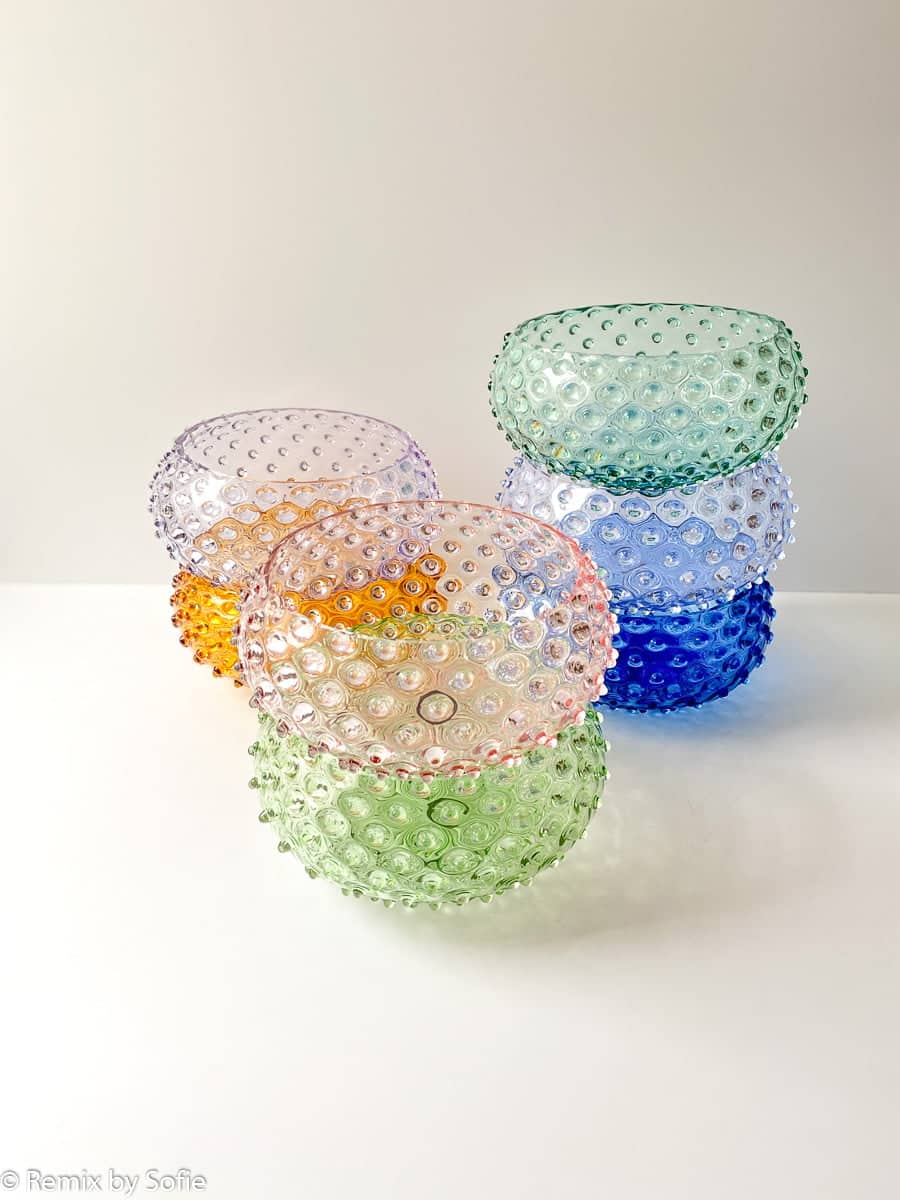 Anna von lipa, igelkottsglas, igelkottsskål, igelkottsskål, anna von lipa skål, igelkottsglasskål, skål 24 cm, handblåst glas, hobnailglas