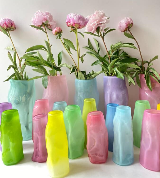 marie retpen vas, vaser, blommor vas, mun blåst glas, blomma mun blåst vas, curl vas, vas i organisk form, krökt vas, remix av sofie