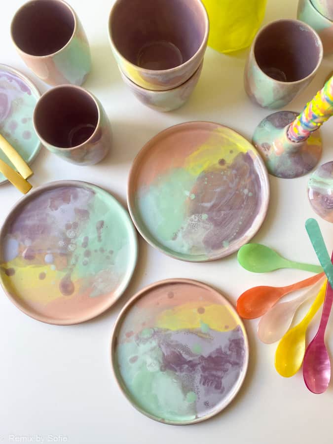 regnbåge splash skål, keramisk skål, keramisk skål, lera av tina marie, remix av sofie, frukost skål, pastell skål