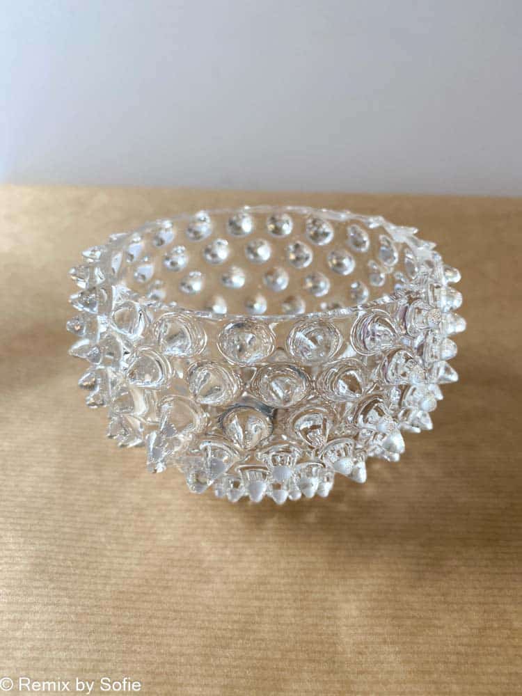 remix av sofie, tapas skål, glas skål, litet glas skål, igelkott bild, hobnail glas, handblåst glas