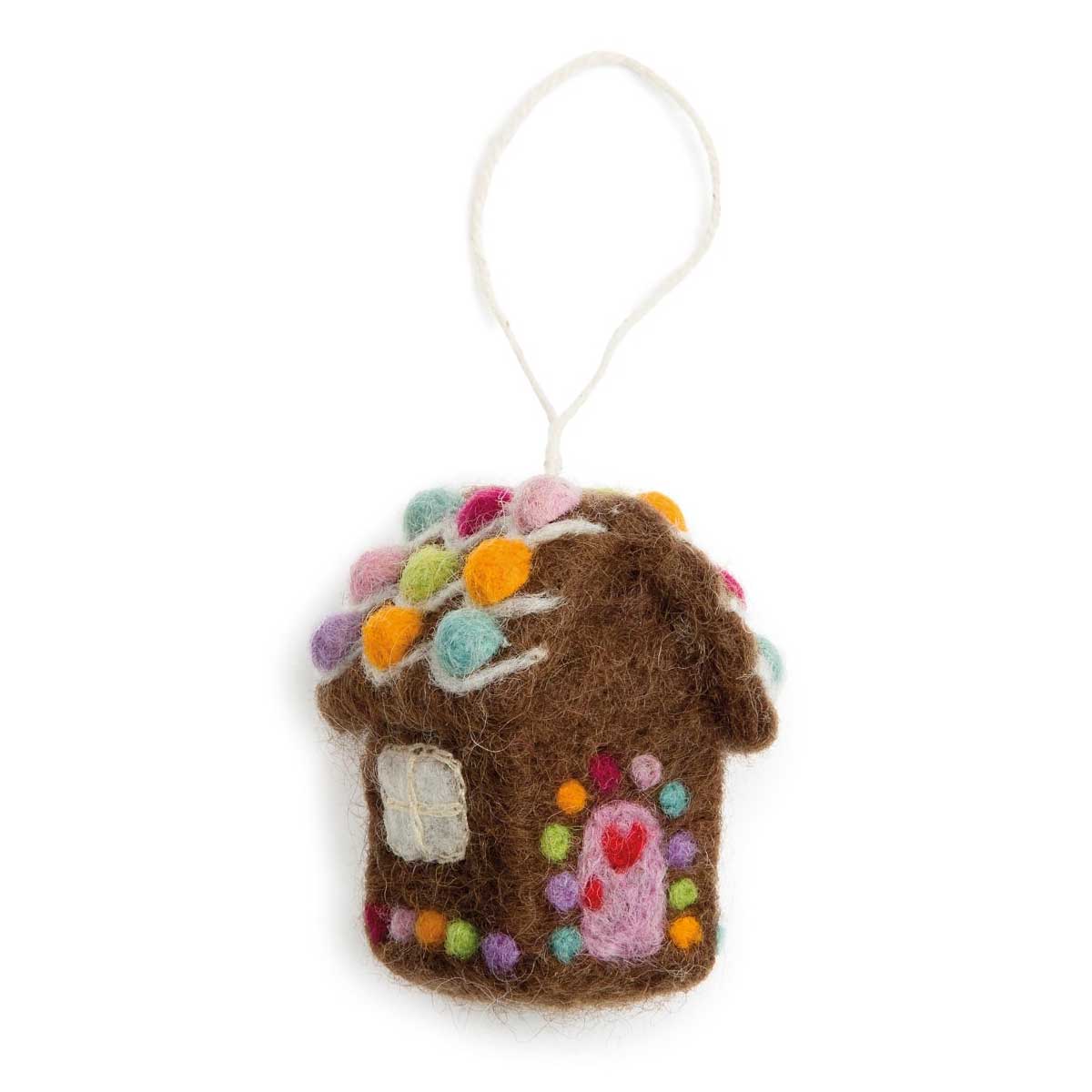 pepparkakshus, pepparkakshus, en kruka & sif, en kruka & sif, kände juldekorationer, julprydnader i filt, kände från Nepal.