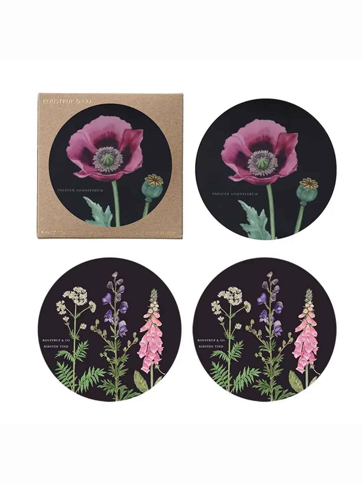 koustrup & glasunderlägg med blommor