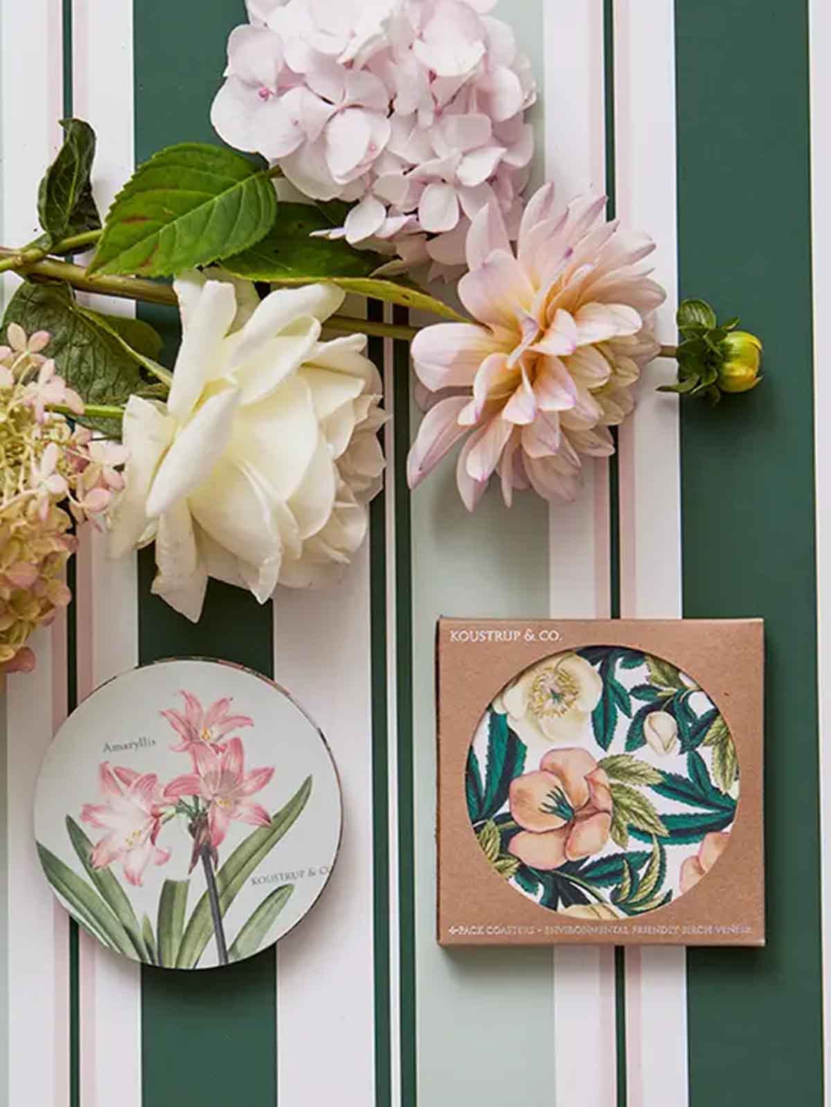 koustrup & glasunderlägg med blommor