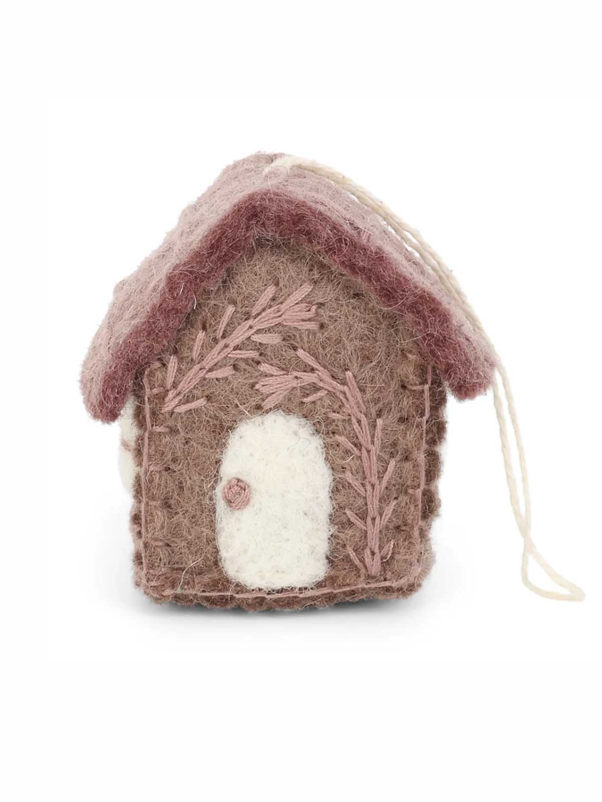 Fairtrade ullprydnad Birdhouse i filtrosa - Gry & Sif