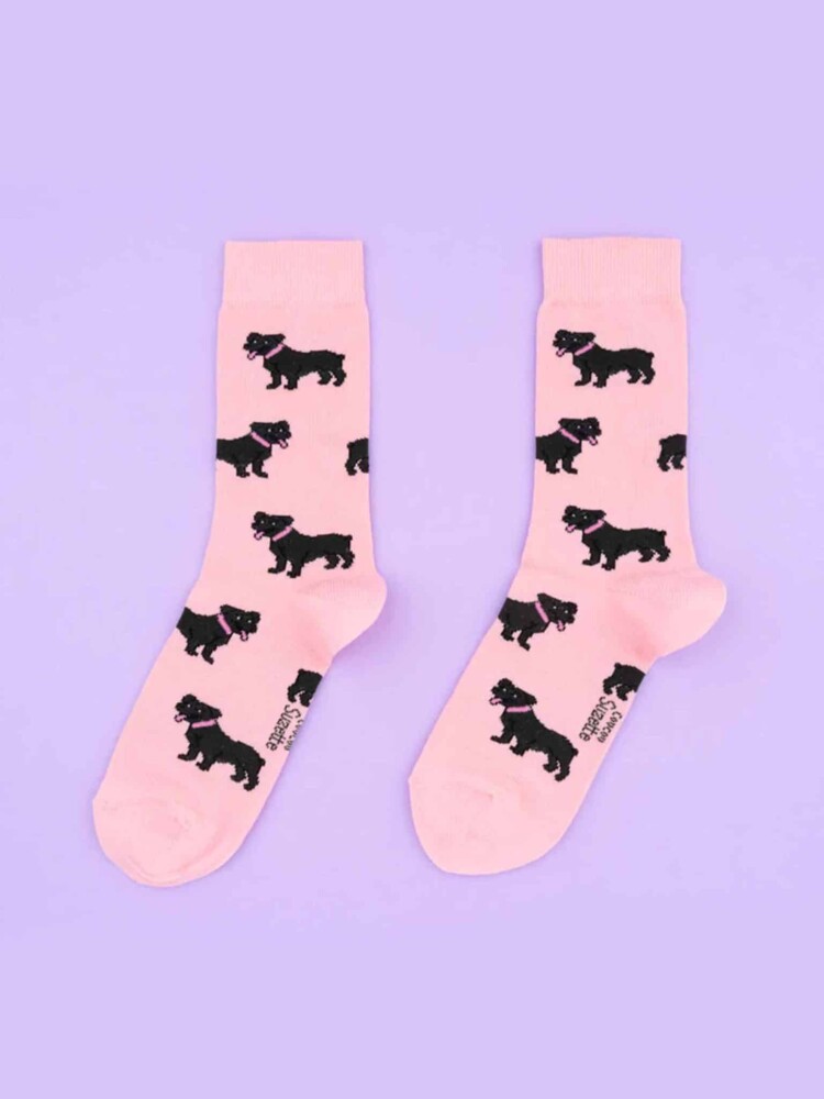 rosa med Staffordshire bull terrie strumpa, strumpor med hundar, remix av sofie, cou cou suzette, strumpor, strumpor i bomull, italiensk bomull, strumpor tillverkade i bomull,