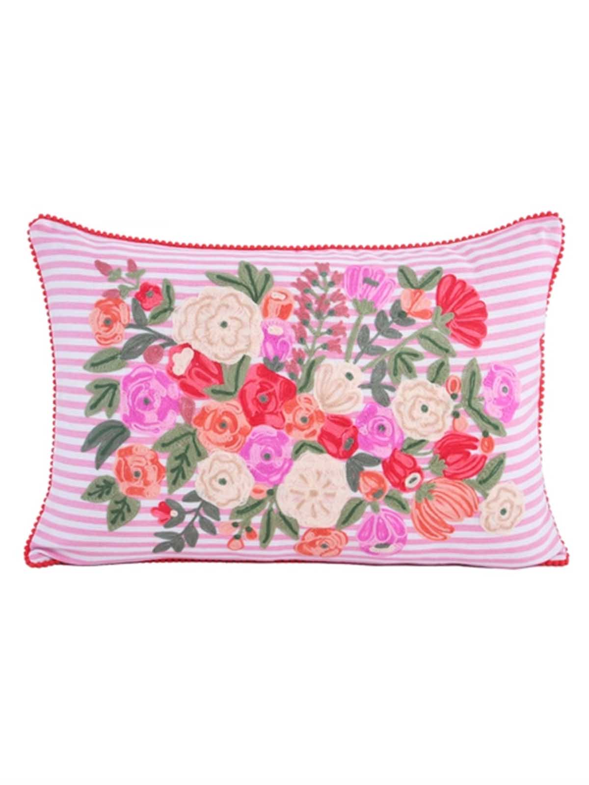 Kudd 40x60 cm, randig rosa/vit rosa med blommor - Remix från Sofie