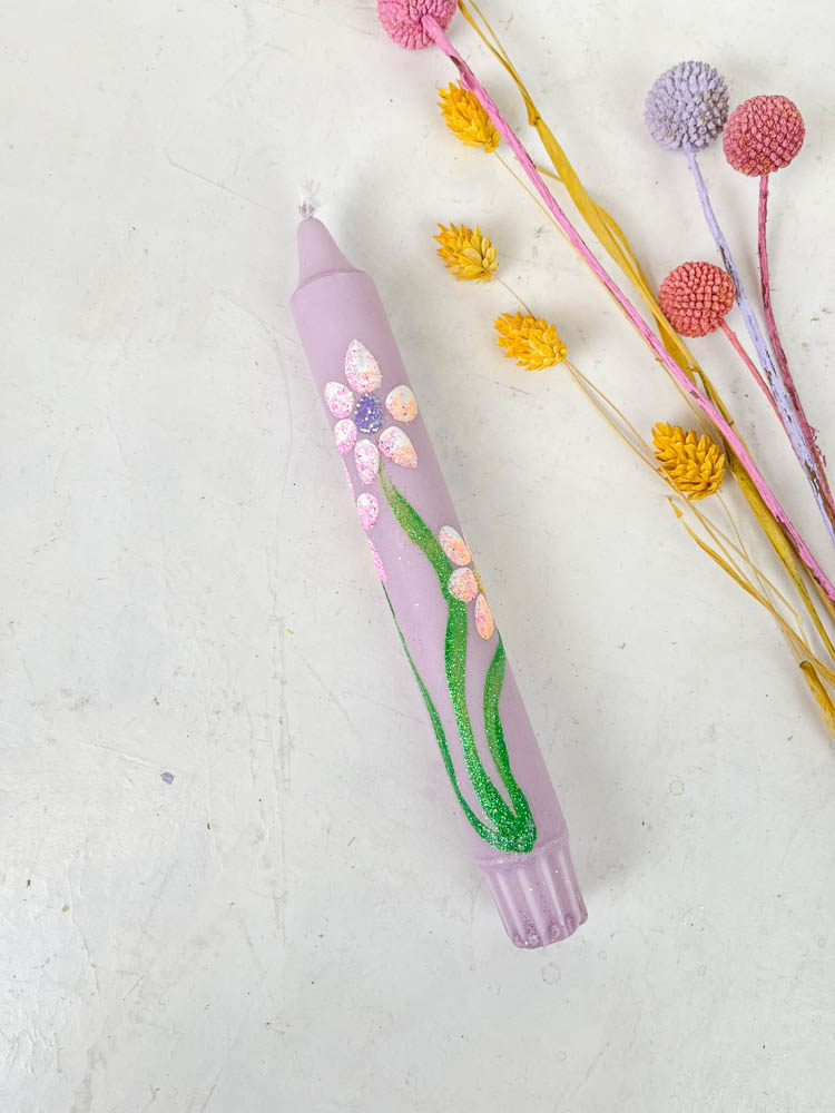 handmålade ljus i ljusstakar med blommor - ahnelight