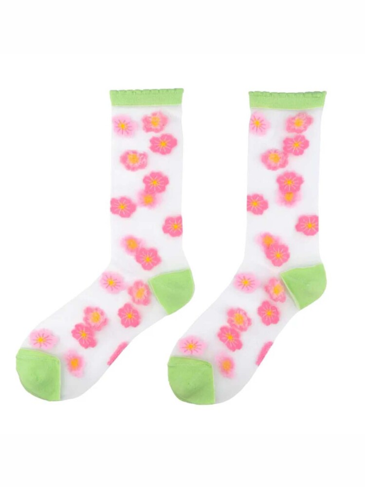 cou cou suzette transparenta nylonstrumpor med blommor