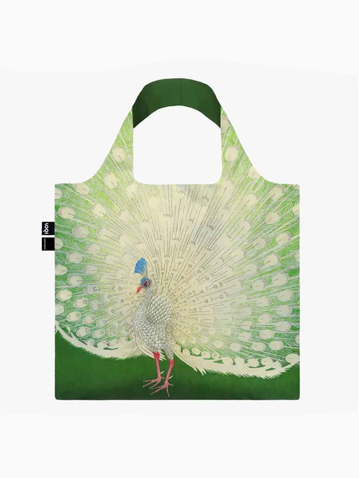 loqi shoppingväska - mulåsna i 100 % återvunnen plast - ohora koson med påfågel