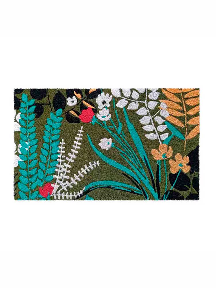 Dörrmatta 75 x 45 cm - Olivgrön med blommor