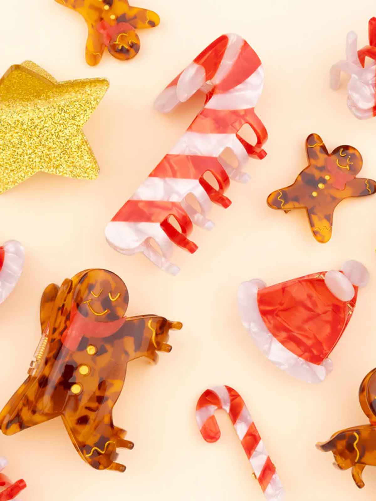 cou cou suzette hårklämma julhårklämma sockergodispinne, pepparkaka och jultomtehatt