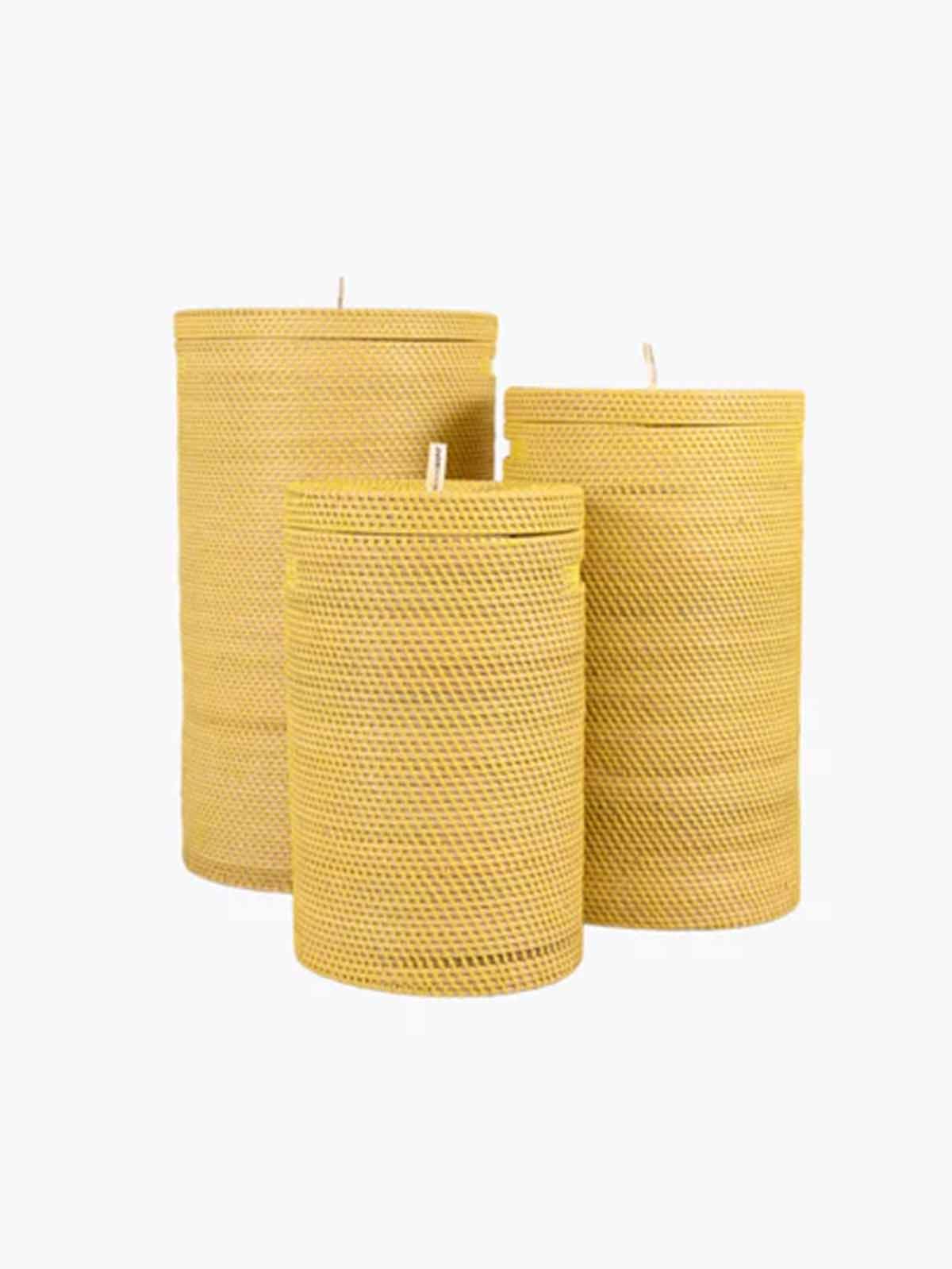 Maskeringsgryta - förvaringskorgar i bambu och återvunnen plast i gult