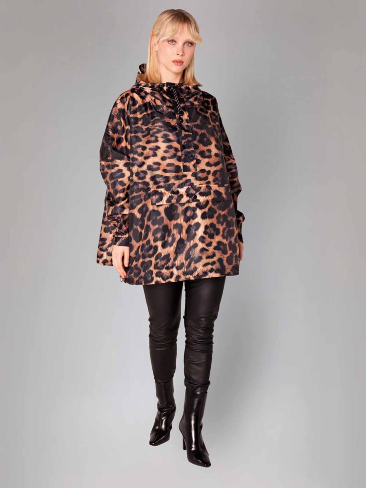 regnkissa ragnjakke svart och brun leopard