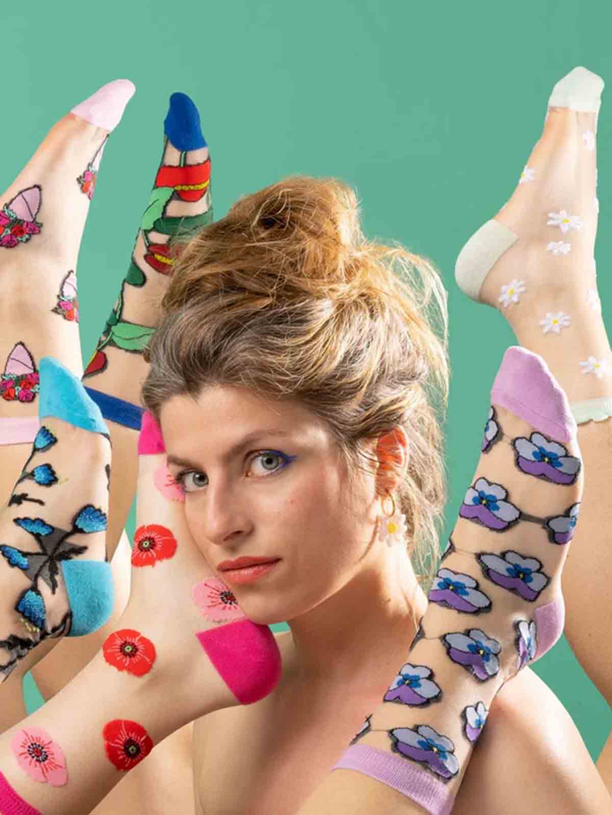 cou cou suzette-strumpor transparenta med blommor