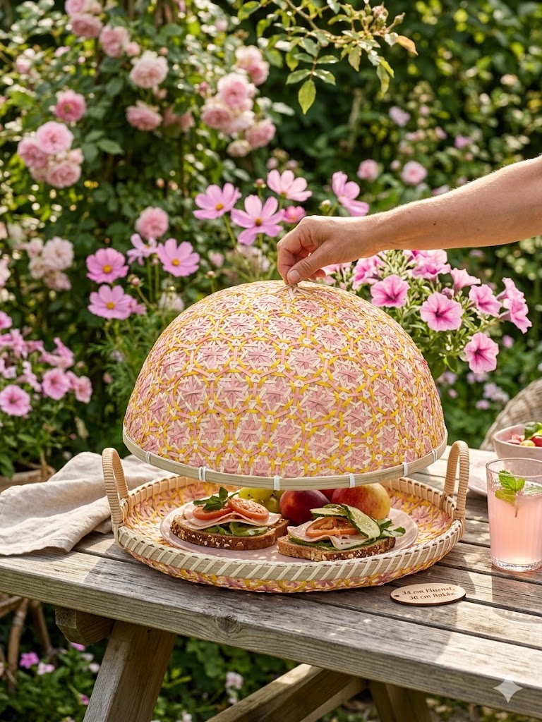 Bricka med handtag i bambu 36 cm - Rosa och gul - Bild 3