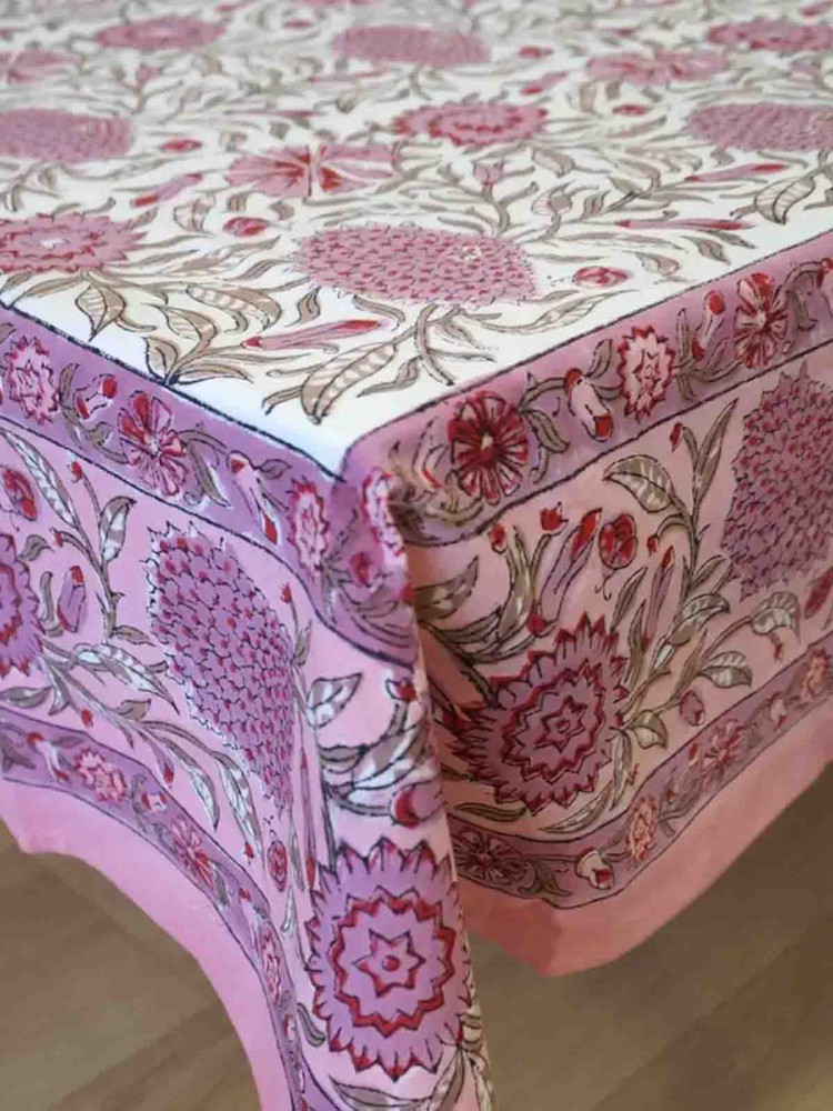 Bordsduk (140 x 230 cm) med blocktryck - Rosy - Bild 2