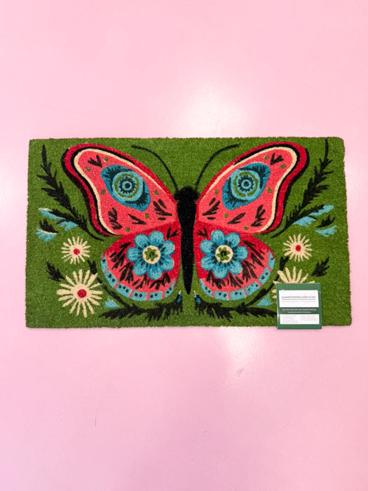 Dörrmatta 45x75 cm - Grön med rosa fjäril