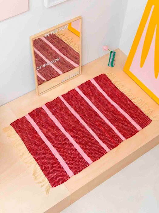 Bomullsfilt 60 x 90 cm - Randig röd och rosa