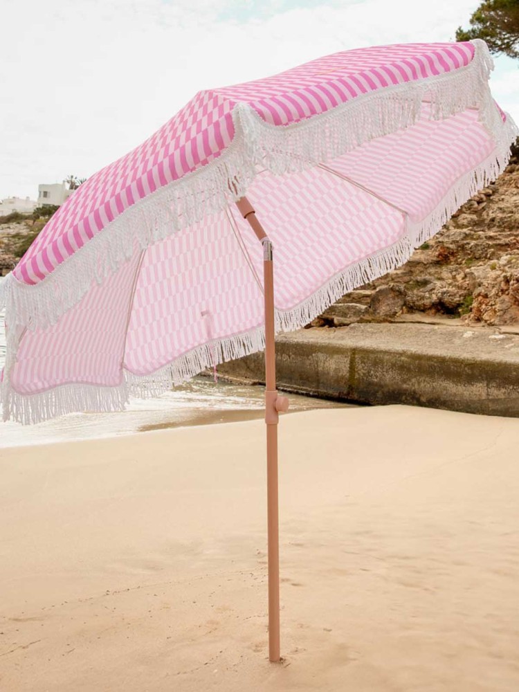 Strandparaply med UV-skydd - Randig rosa - Bild 6