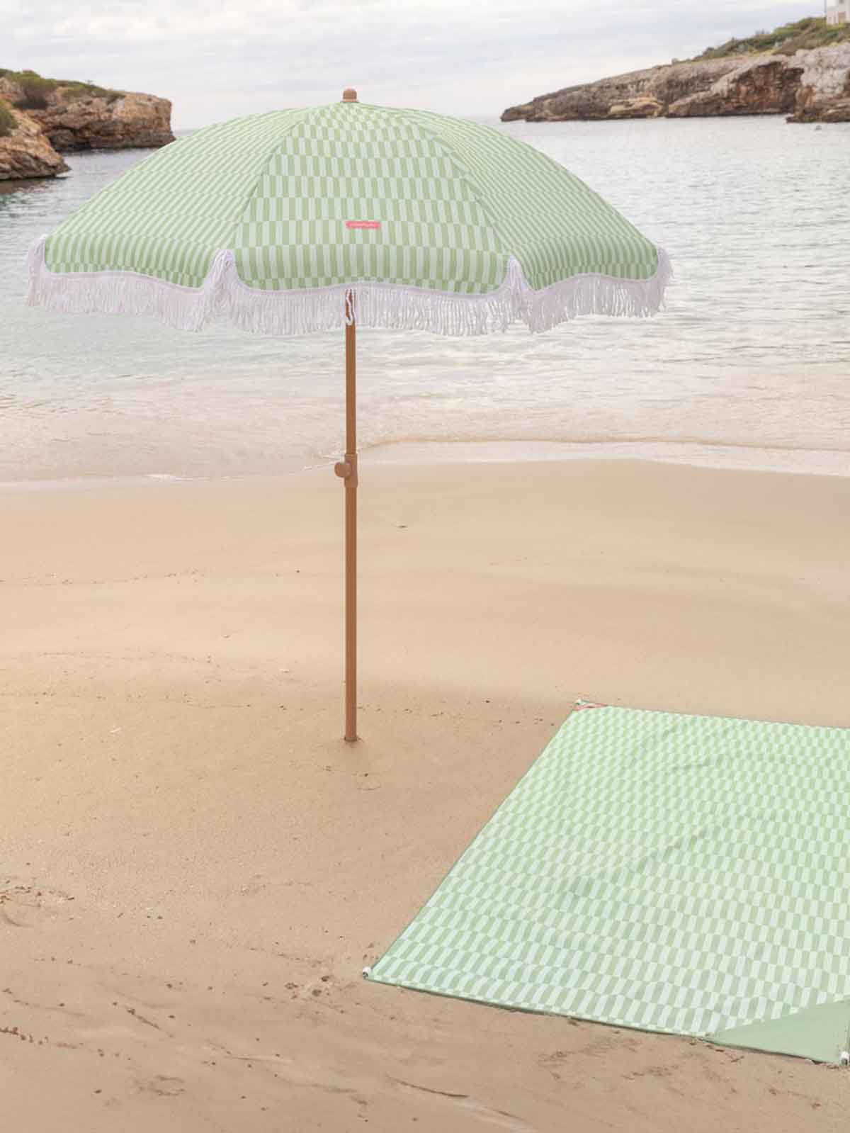 Strandparaply med UV-skydd - Randigt grönt och vitt