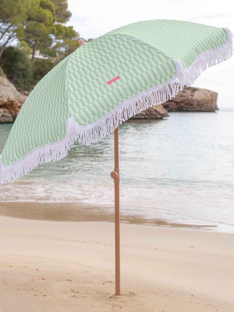 Strandparasoll med UV-skydd - Randigt grönt och vitt - Bild 2