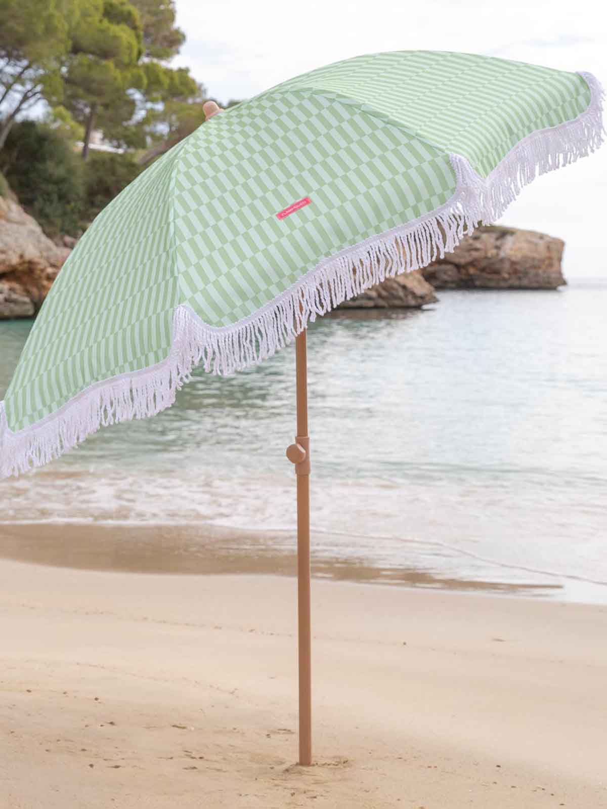 Alternativ syn på strandparaply med UV-skydd - Randig grön och vit