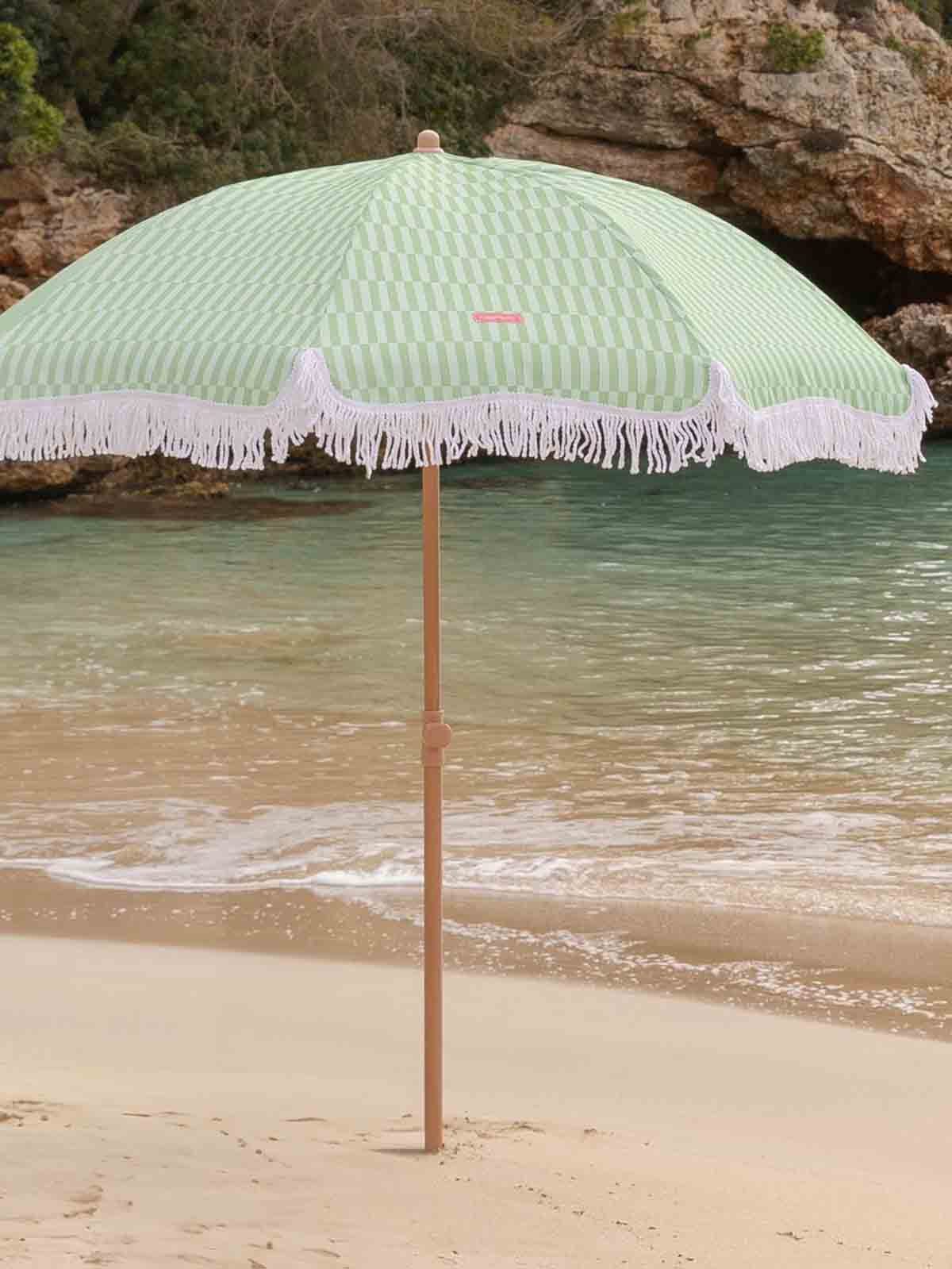 Strandparaply med UV-skydd - Randigt grönt och vitt - Bild 4