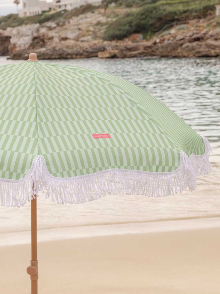 Strandparaply med UV-skydd - Randigt grönt och vitt - Bild 3