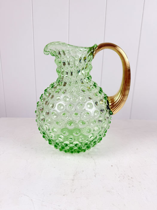 Behållare i igelkottglas 2 liter - Ljusgrön med guldfärgat handtag