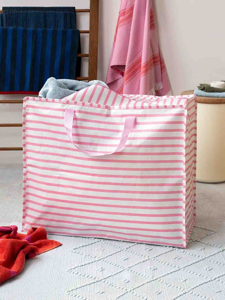 Jumbo förvaringspåse 78 liter - Randig i rosa och vitt