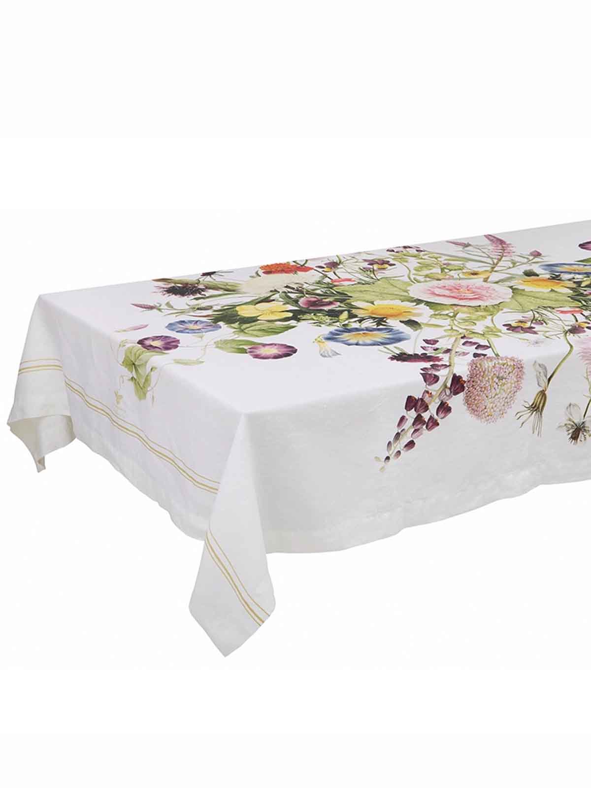 Bordsduk i linne 145 x 220 cm - Blomträdgård