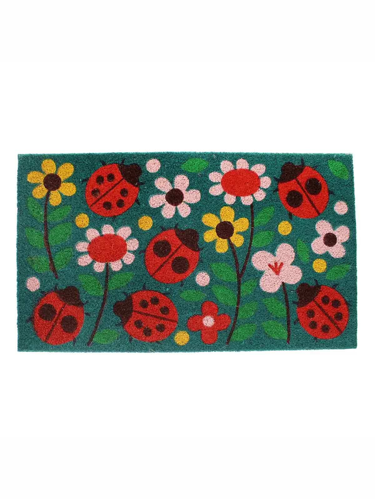 Dörrmatta 43 x 73 cm - Turkosblå med nyckelpigor