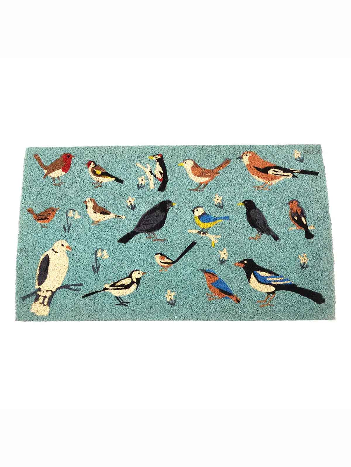 Dörrmatta 43 x 73 cm - Turkos med trädgårdsfåglar