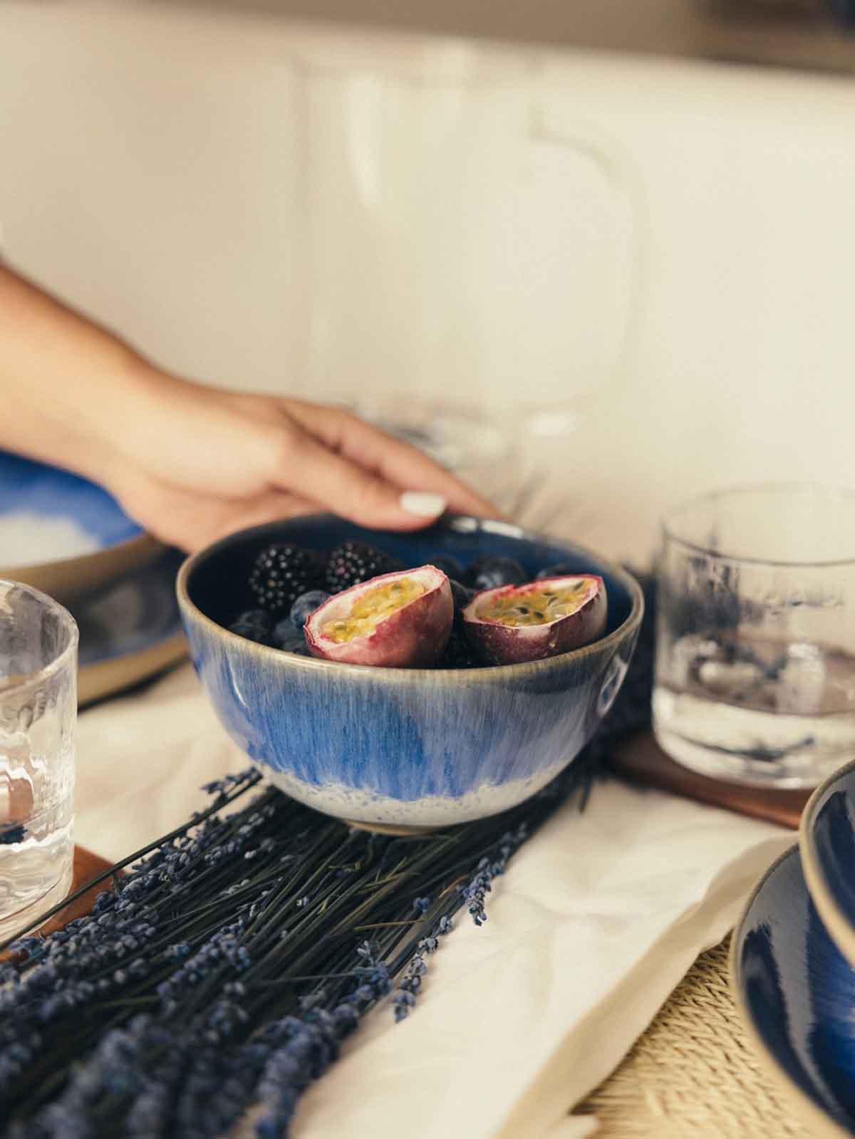 Alternativ utsikt över frukostskålen 15x15 cm - Vit med ljusblått