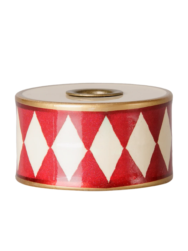 Ljusstake trumma - Röd med offwhite harlekin - Bild 3
