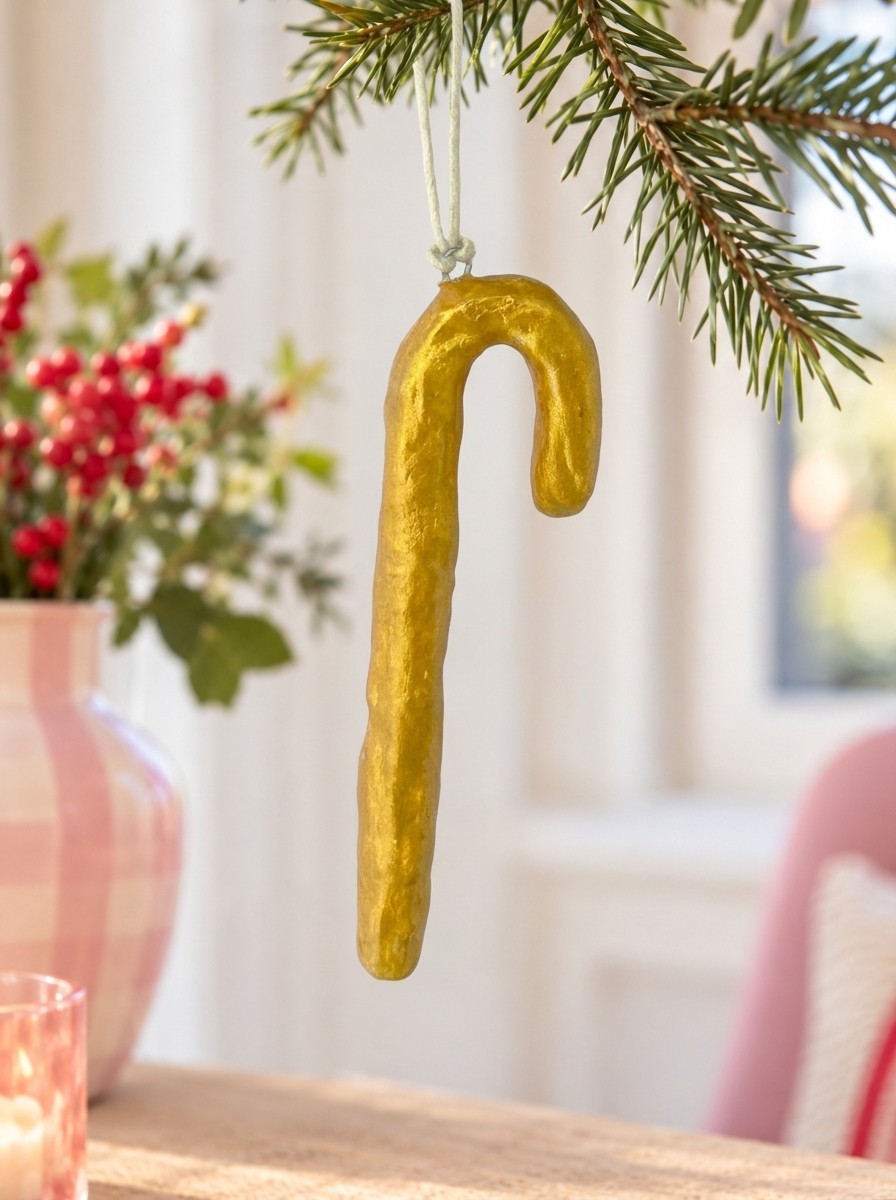 Candy cane i bomullsmaché – guld