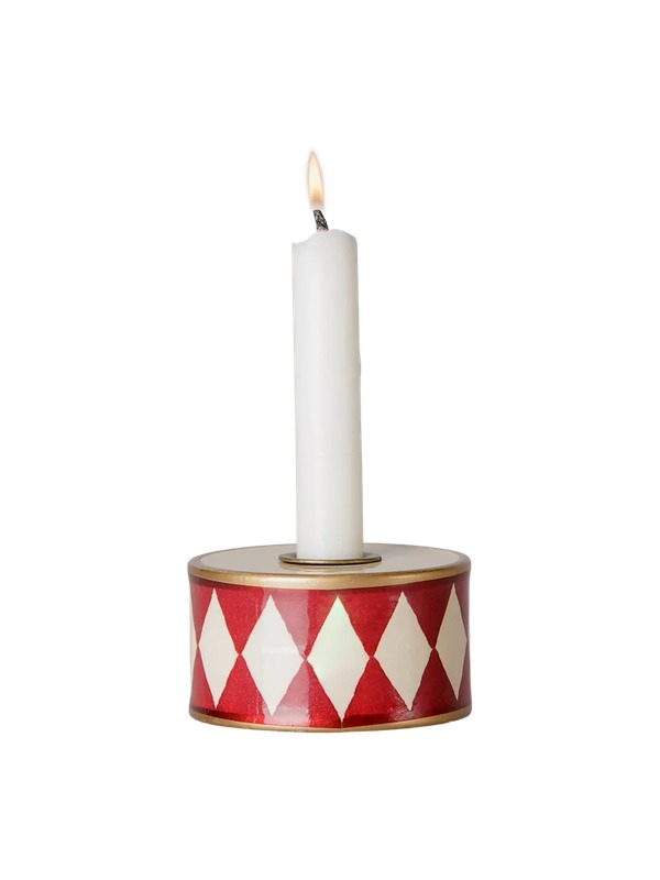 Ljusstake trumma - Röd med offwhite harlekin
